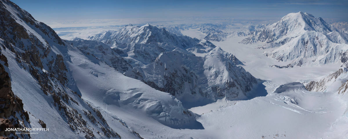 View from 17 camp, 14 camp just visible below. Hunter LHS, Foraker RHS. (32 shot stitch!)