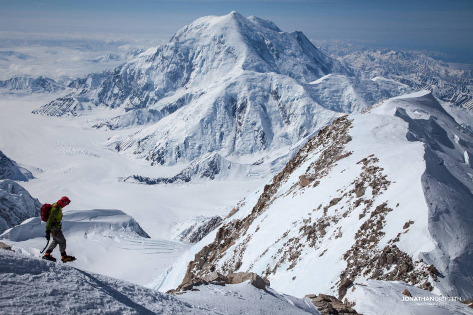 Descending down to 14 camp. If you look really closely you can spot a serac fall in the distance