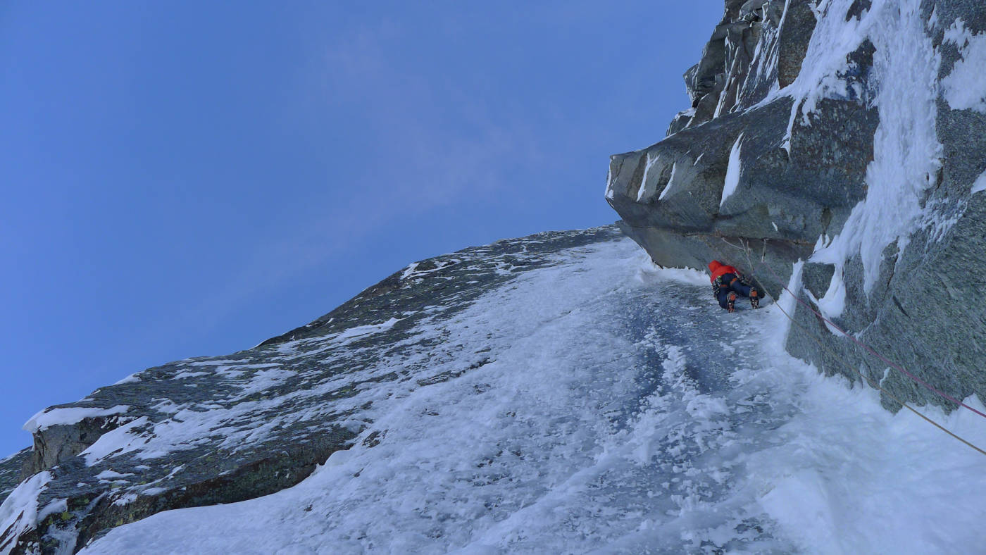 Myself on the crux corner of Beyond Good and Evil, © Ally Swinton