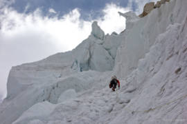 Myself feeling the weight of ice above on the approach
