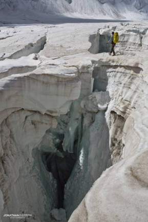 Bailing back down the glacier in the morning, these soft bridges are not to be messed with