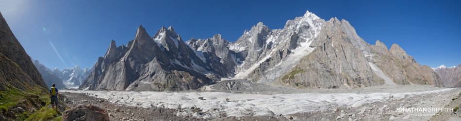 Andy nears Base Camp as the Charakusa giants come in to view