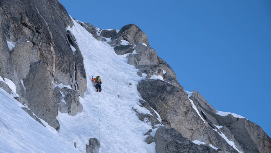 On the final ice pitch before easier ground, © David Gottler