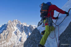 Ally setting off on to the top icefield