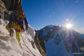 The evening sun over Mont Blanc from the summit of the Charmoz