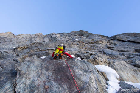 Ally on the first steep pitches
