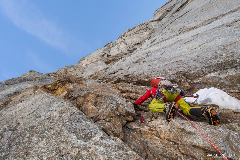 Ally heads up the rotten rock pitch