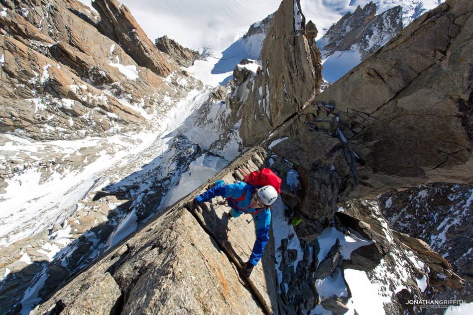 Ben on the first crux gendarme of the ridge