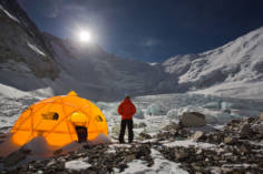 Full moon rises over Camp 2 beneath the Lhotse Face