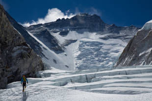 Arriving at Camp 1 with the Lhotse Face in the background