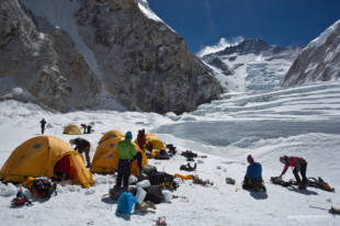 Camp 1 and the Lhotse Face in the background