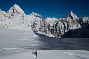 Carrying skis to Camp 2