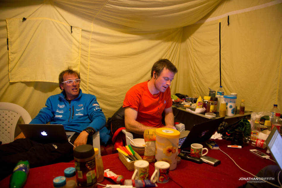 Exhausted- the media kept us very busy in Base Camp