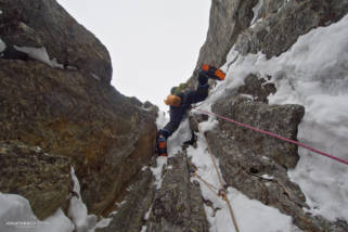 Dan on the second crux pitch