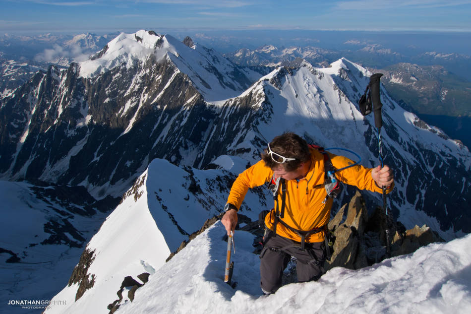 Final summit slopes of the Bionassay with the Domes de Miages in the background