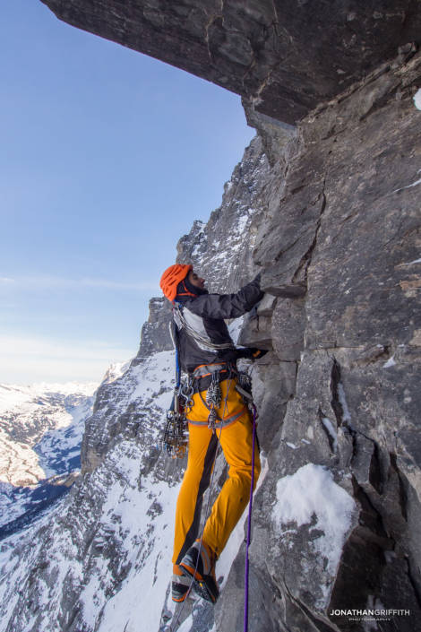Ueli heads off on the first hard pitch