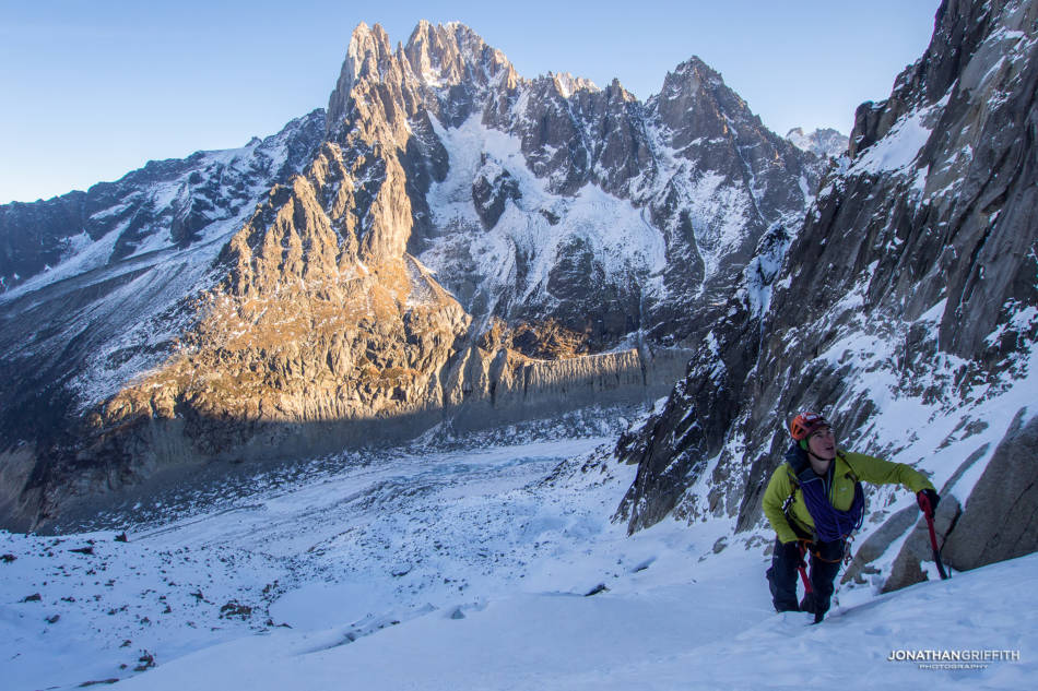 Ally arrives at the base of the route only to find powdered up slabs