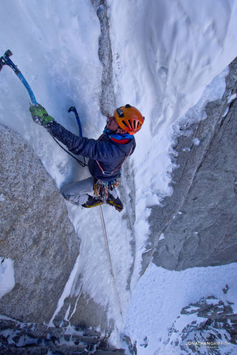 Greg on the second (crux) pitch of the Sorenson Eastman