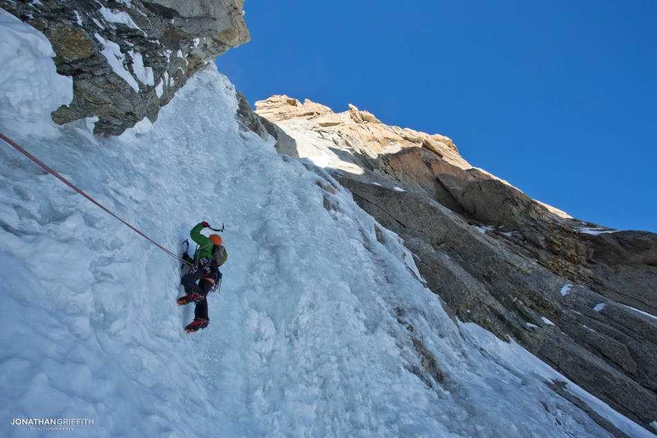 Adam heading up the final ice pitch