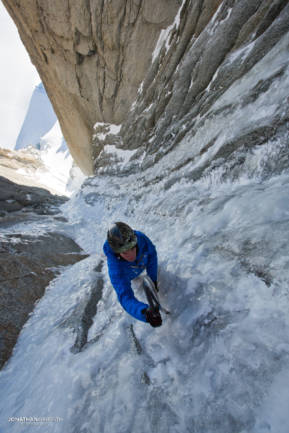 Max high up on the ice of Supercouloir