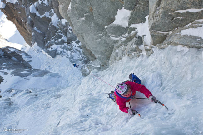 Steph on the last pitch on the Supercouloir