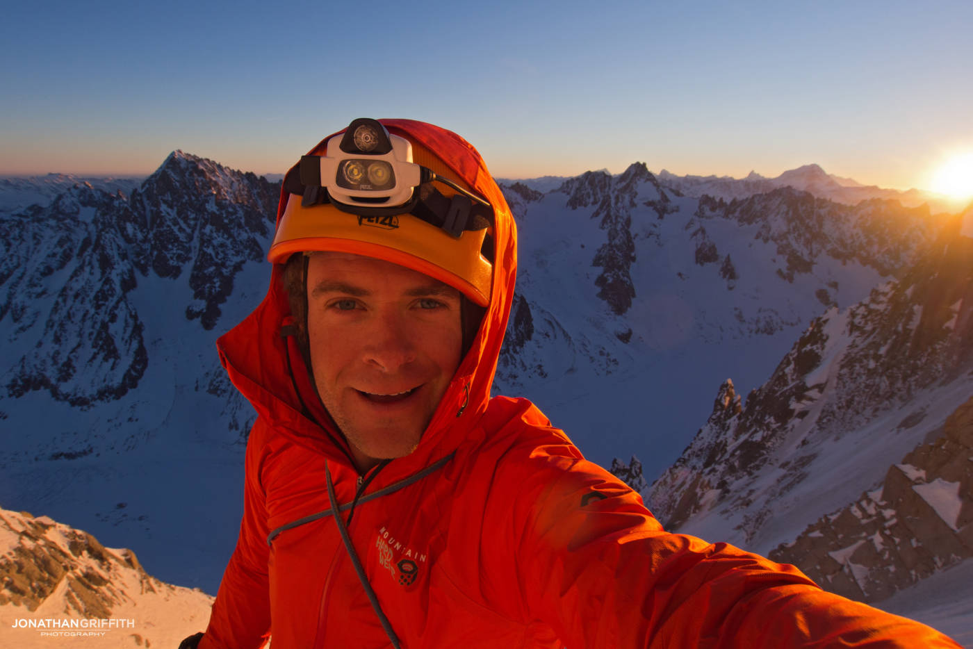 One down two to go. On the Aiguille Verte at sunrise