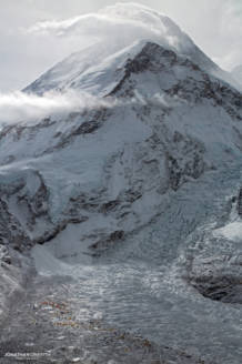 A Moody Mt Everest and its vast Base Camp