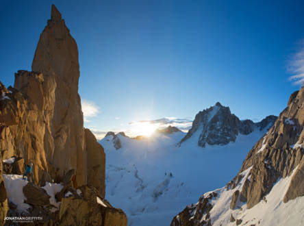 Melissa topping at sunrise on the way to the Petit Capucin