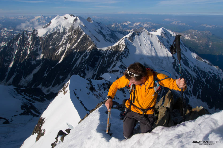 Summit of the Bionassay and looking like I might burst out of my harness at any moment...half way on the enchainment