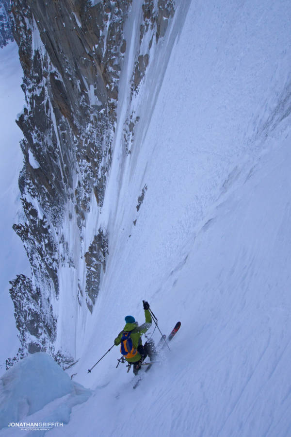 Ben Briggs skiing the Couturier Couloir on the Aiguille Verte