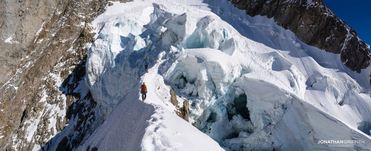 The dodgy serac descent on the South Side