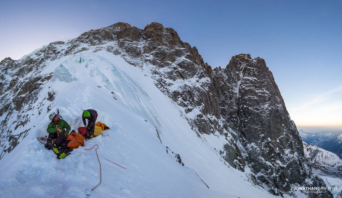 The following morning with the Dru on the left and the rest of the route above