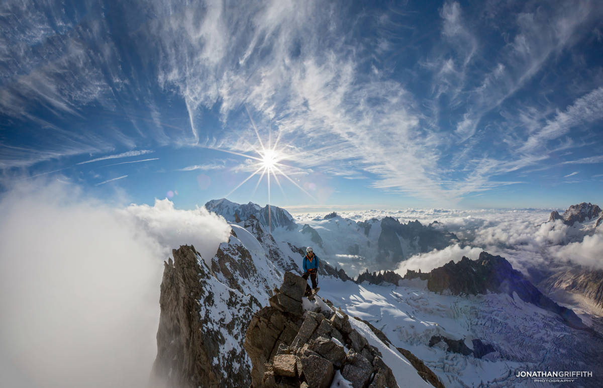 Korra on the summit with Mont Blanc in the background