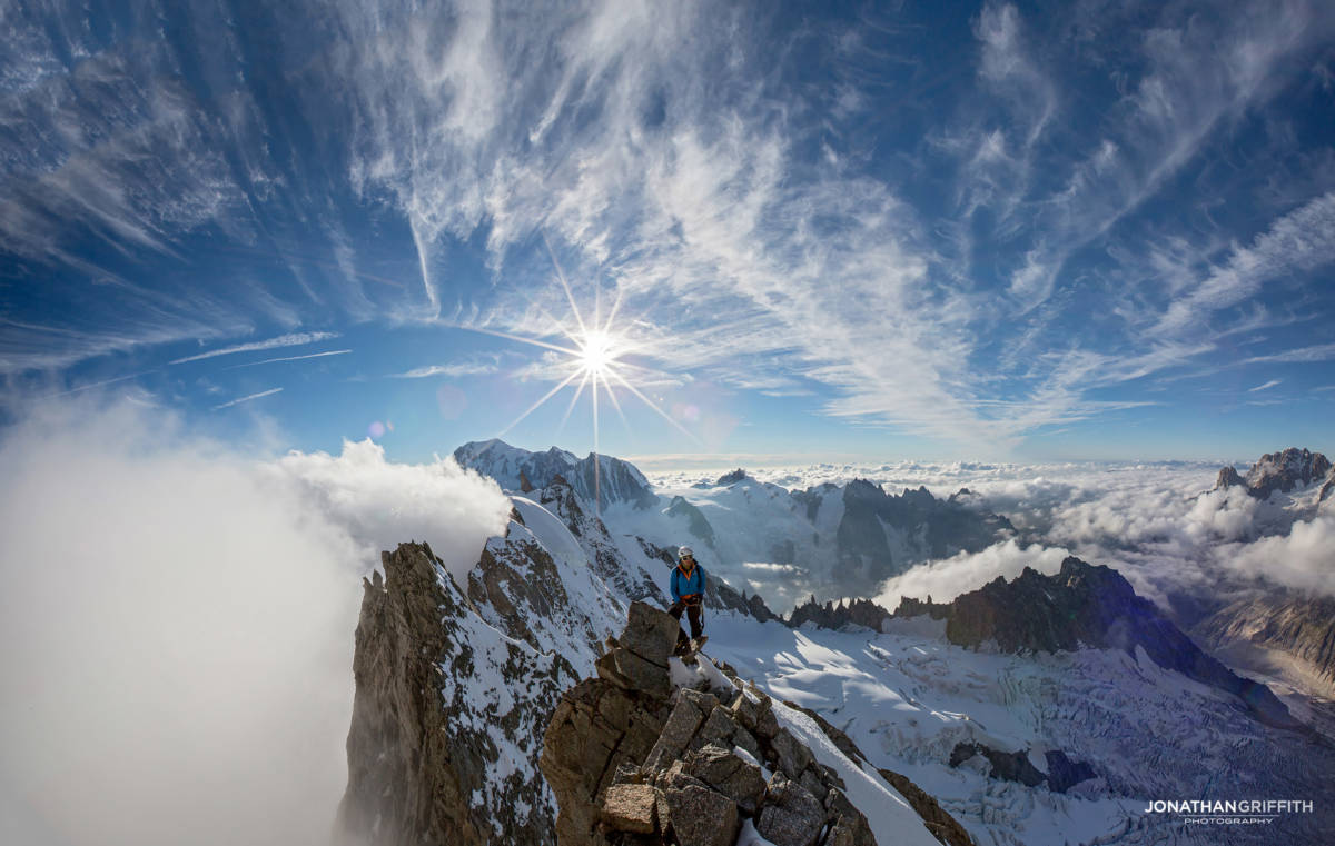 Korra on the summit of the Jorasses after his tenth route on the face