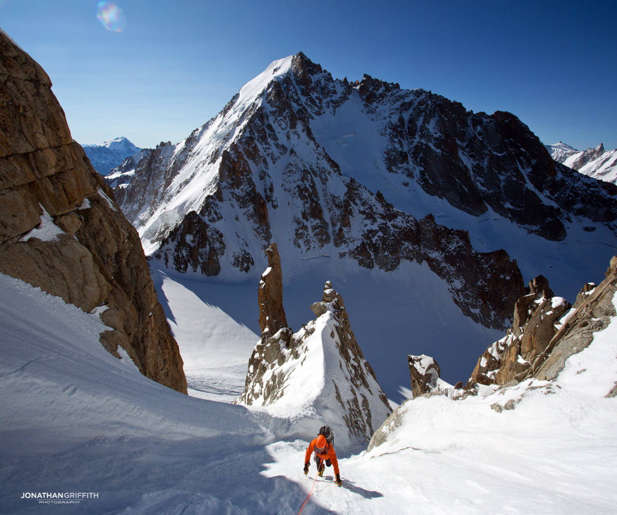 Descending the Chardonnet to the Argentiere in the background