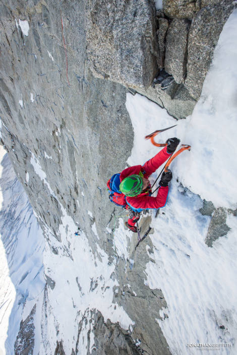 Seb pulls out from one of the thin cruxes