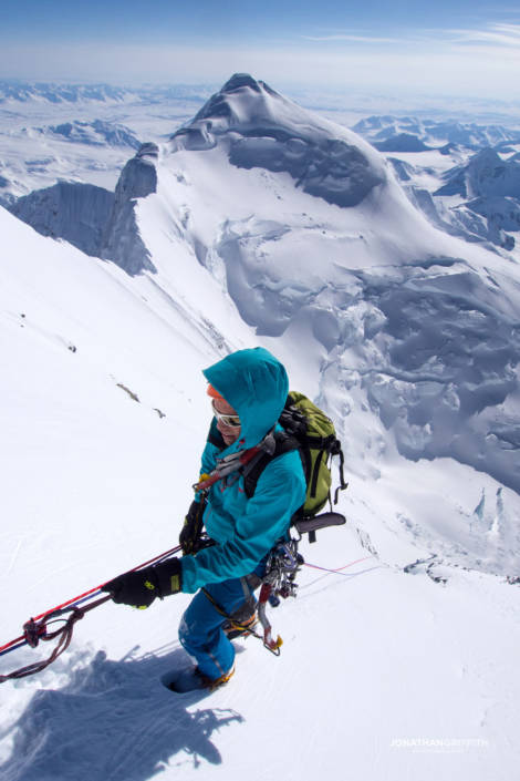 The start of the long raps down to the Yanert Glacier on the South Side