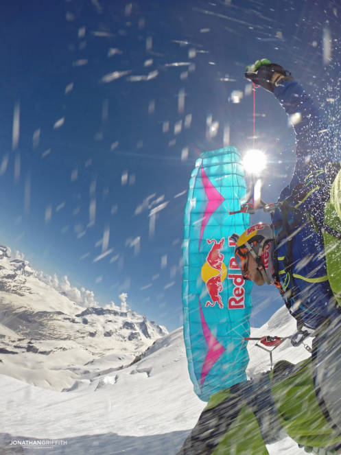 Aaron speed riding down the Breithorn North Face