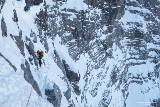 Scott arrives at the base of the Difficult Crack