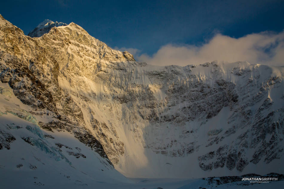 The NW face of Mt Deborah at sunset
