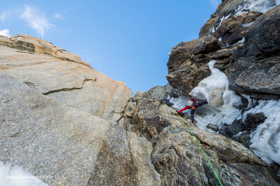Ally works his way up around the waterfall pitch