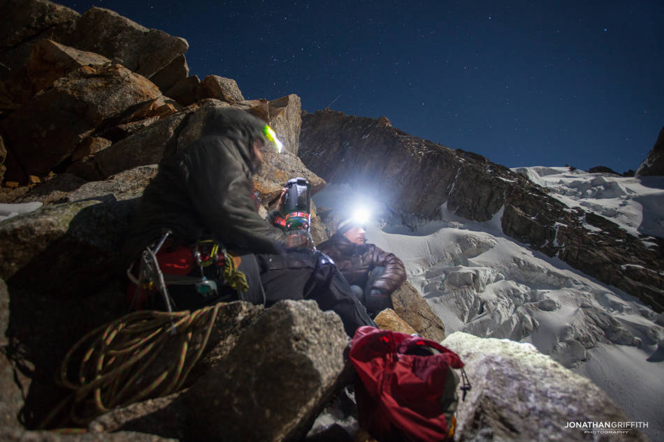 Quick brew on our descent down the Italian side under a full moon