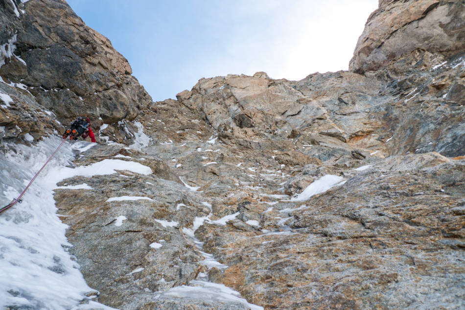 Thin ice runnels on our way to the Walker Spur, © Will Sim