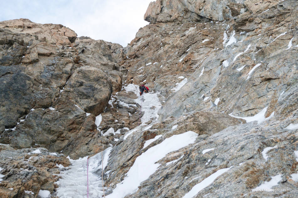 Thin ice runnels on our way to the Walker Spur, © Will Sim
