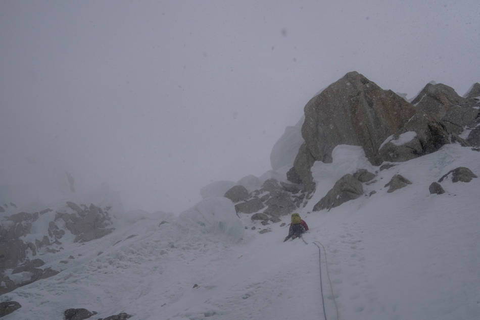 Trying to find a break in the cornices above in the storm