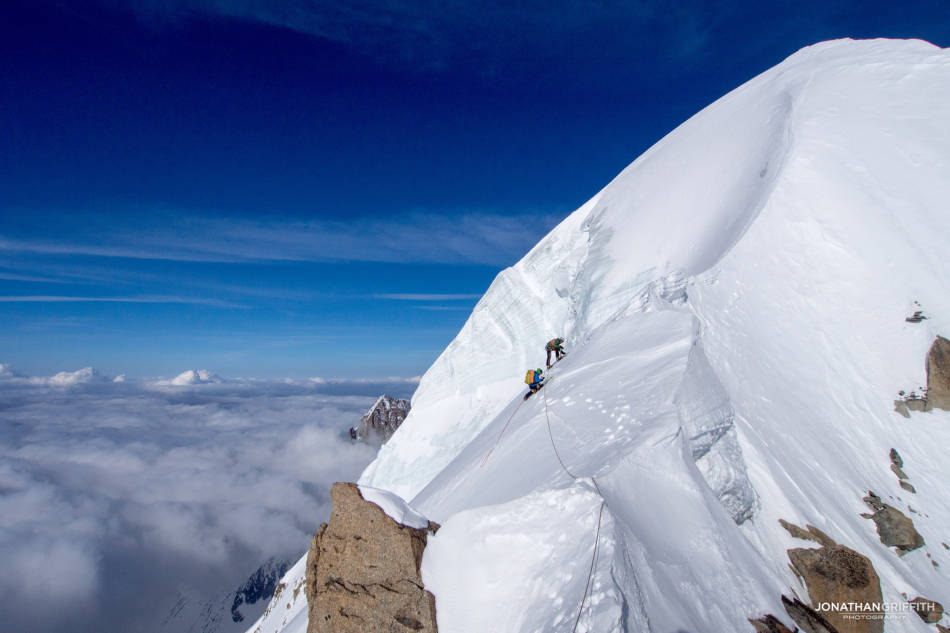 Sans Nom Ridge and the summit of the Aiguille Verte