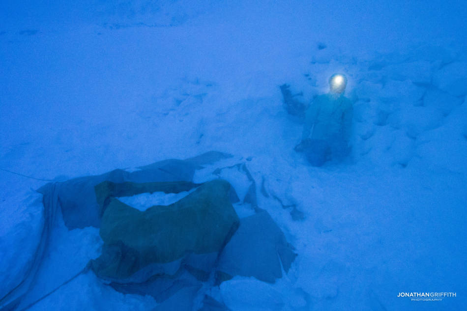 Our destroyed Base Camp during the start of the storm