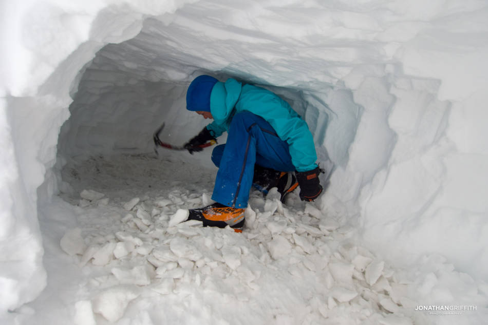 Hard at work in our snow cave