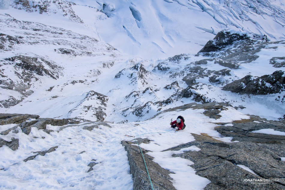 The rather airy ramp traverse back on the Polish