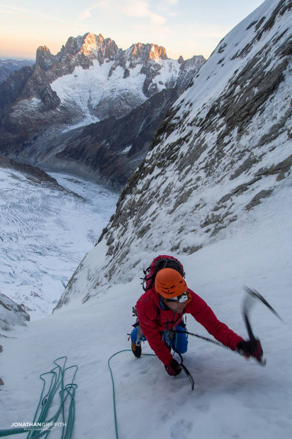 Adam entering the Japanese Couloir at day break